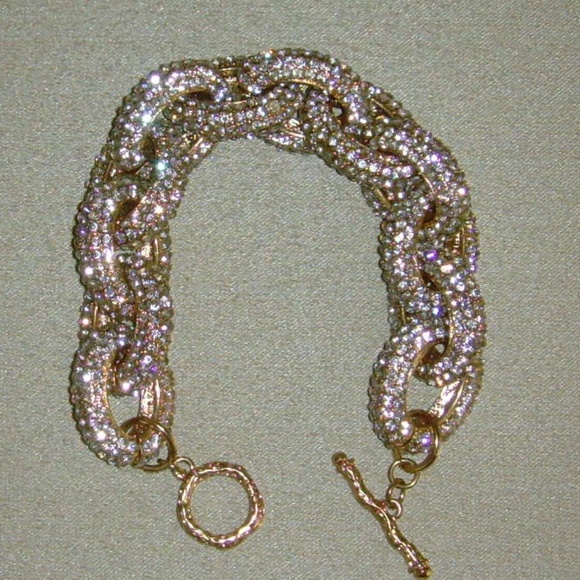 Brilliant Gold-Tone and Rhinestone Chain Link Bracelet - BLING! - Picture 3 of 11